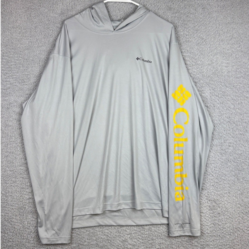 Columbia Hoodie Mens XL Gray Omni Shade PFG Sun Protection Hiking Outdoor Shirt